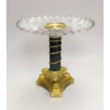 An Empire style ormolu and press moulded glass ‘sunflower’ comport, 26cms high