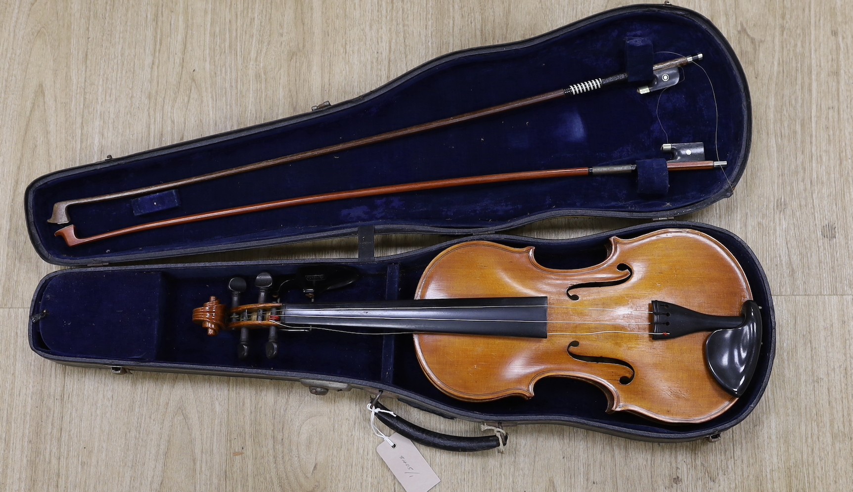 A violin, labelled Luigi Salsedo, with two bows, in case - Image 12 of 14