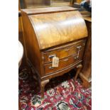 A reproduction walnut bow front bureau, width 58cm, depth 42cm, height 98cm