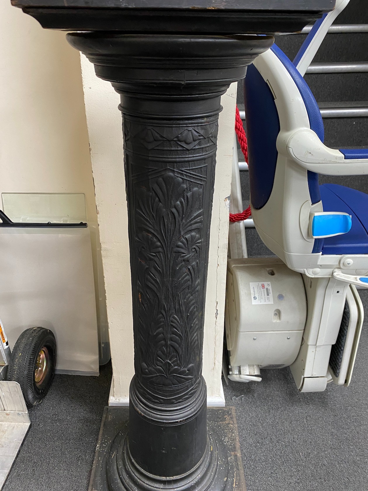 An ebonized and embossed leather covered pedestal, height 114cm. - Image 2 of 3