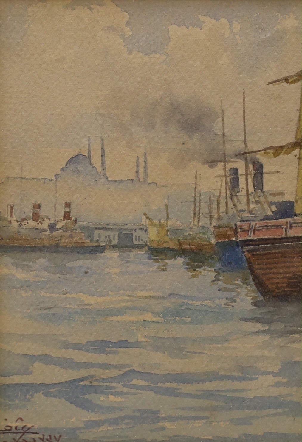 Turkish School, two watercolours, Views of Istanbul, indistinctly signed, 14 x 10cm and 10 x 15.5cm - Image 2 of 3