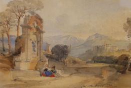 William Leighton Leitch (1804-1888) a watercolour, Italianate mountainous scene, with figures