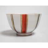 A Venice, Cozzi porcelain teabowl with polychrome vertical stripes, c.1765, 7.3cms diameter