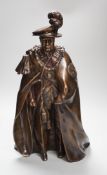 A bronze figure of Winston Churchill wearing the robes of a Knight of the Garter, 38cm