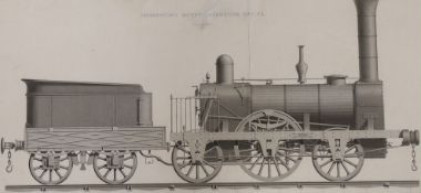 John Weale, engraving, Stephenson's Patent Locomotive Engine print, 28 x 61cm