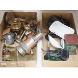 A selection of brass wares, to include an Art Nouveau style ink stand, a Parkins & Gotts postal