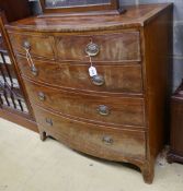 A Regency mahogany bow-front chest with two short and three long drawers, width 104cm, depth 53cm,