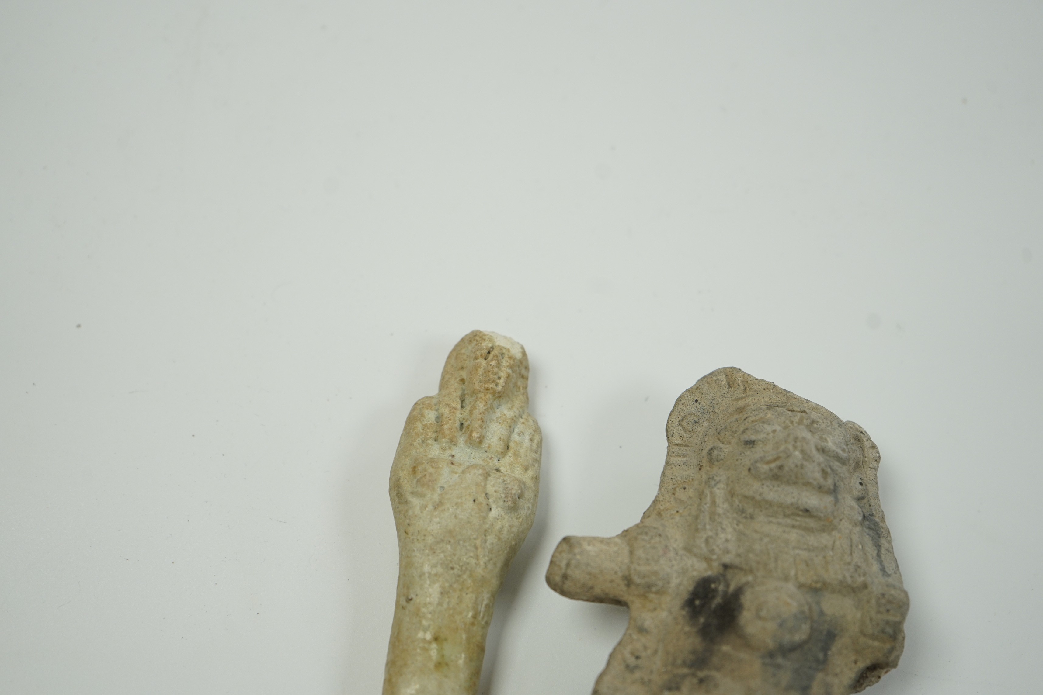 An Egyptian cream faience ushabti and a pre-Columbian pottery figure, 10cm high - Image 2 of 4