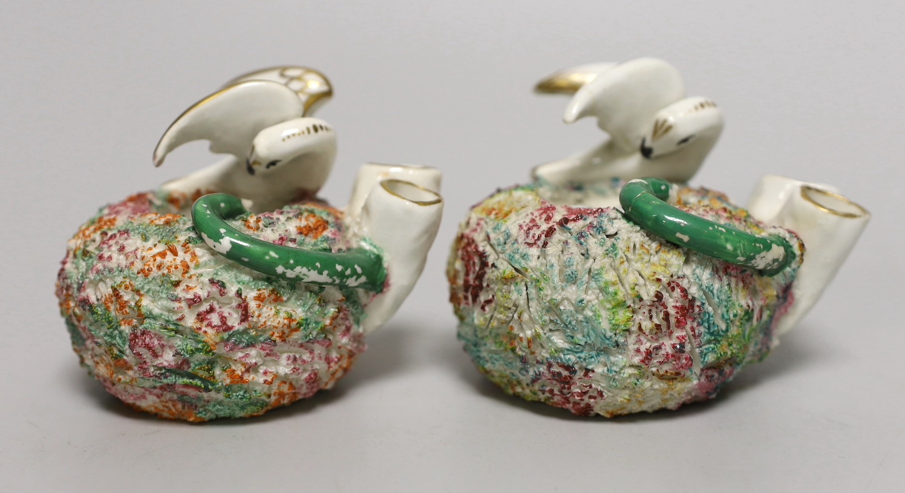 Two similar Staffordshire porcelain 'bird's nest' quill holders, c.1830-50 - Image 2 of 5