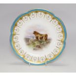 A Minton plate with turquoise, acid etched and raised gilt border painted with a bull and a sheep by