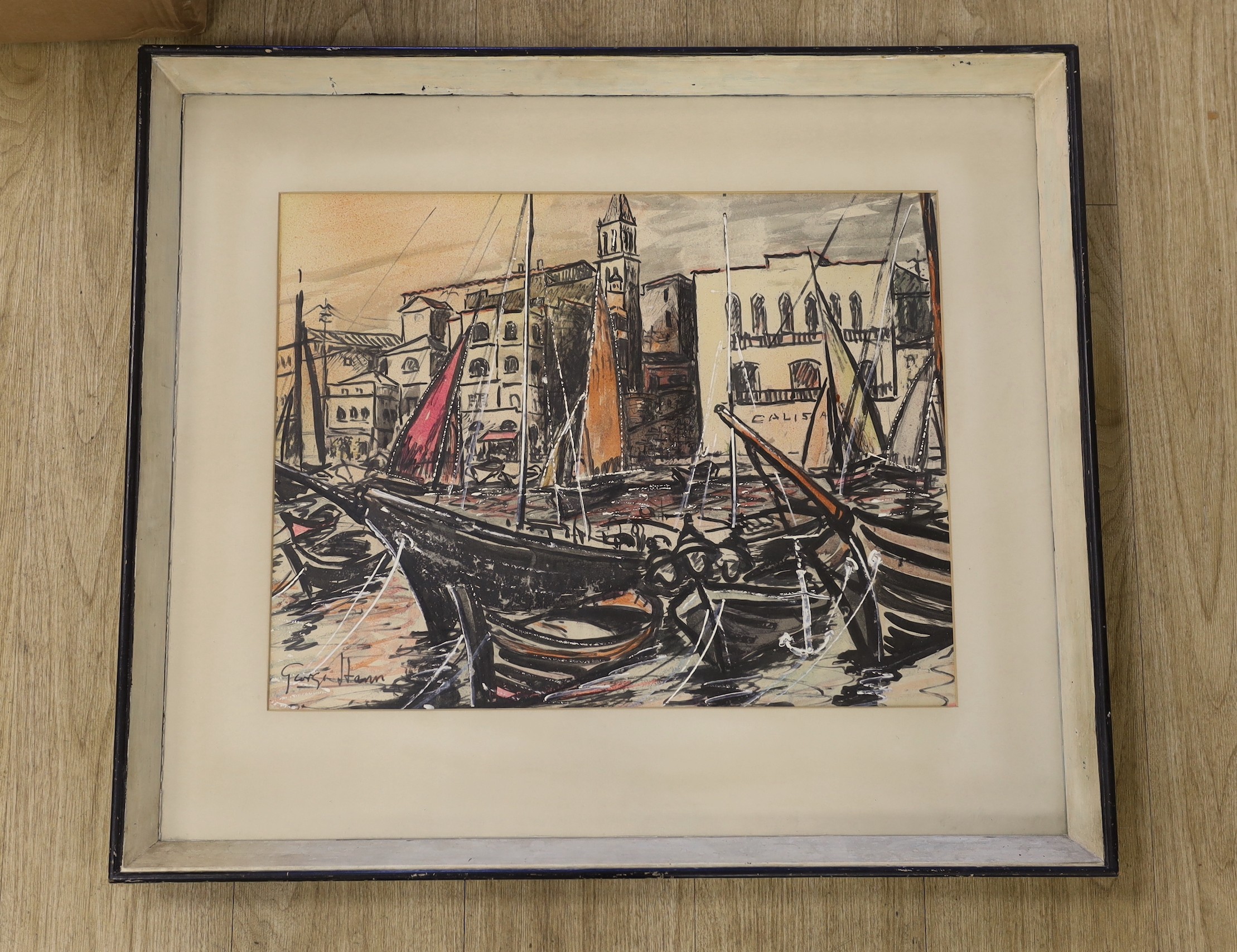 George Hann (1900-1979), ink and watercolour, Venetian scene, signed, 42 x 54cm - Image 2 of 3