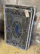 Four rectangular stained glass panels, each width 33cm, height 53cm