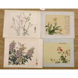 Chinese School, late 20th century, four paintings, ink and colour on silk or paper, insects and