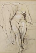 Franklin White (1892-1975), sepia ink and chalk, 'Leaning figure', signed, 36 x 26cm