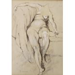 Franklin White (1892-1975), sepia ink and chalk, 'Leaning figure', signed, 36 x 26cm