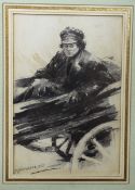 Attributed to Pericles Spiridonovich Ksidias (Greek, 1872-1942), pencil drawing, Figure in a cart,