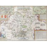 John Speede, coloured engraving, map of Hertfordshire, 39 x 50cm