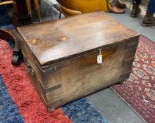 A 19th century brass mounted rectangular hardwood trunk, length 76cm, depth 51cm, height 49cm