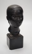 A Vietnamese Bienhao school bronze bust, signed L. Mau to neck, 23cm tall