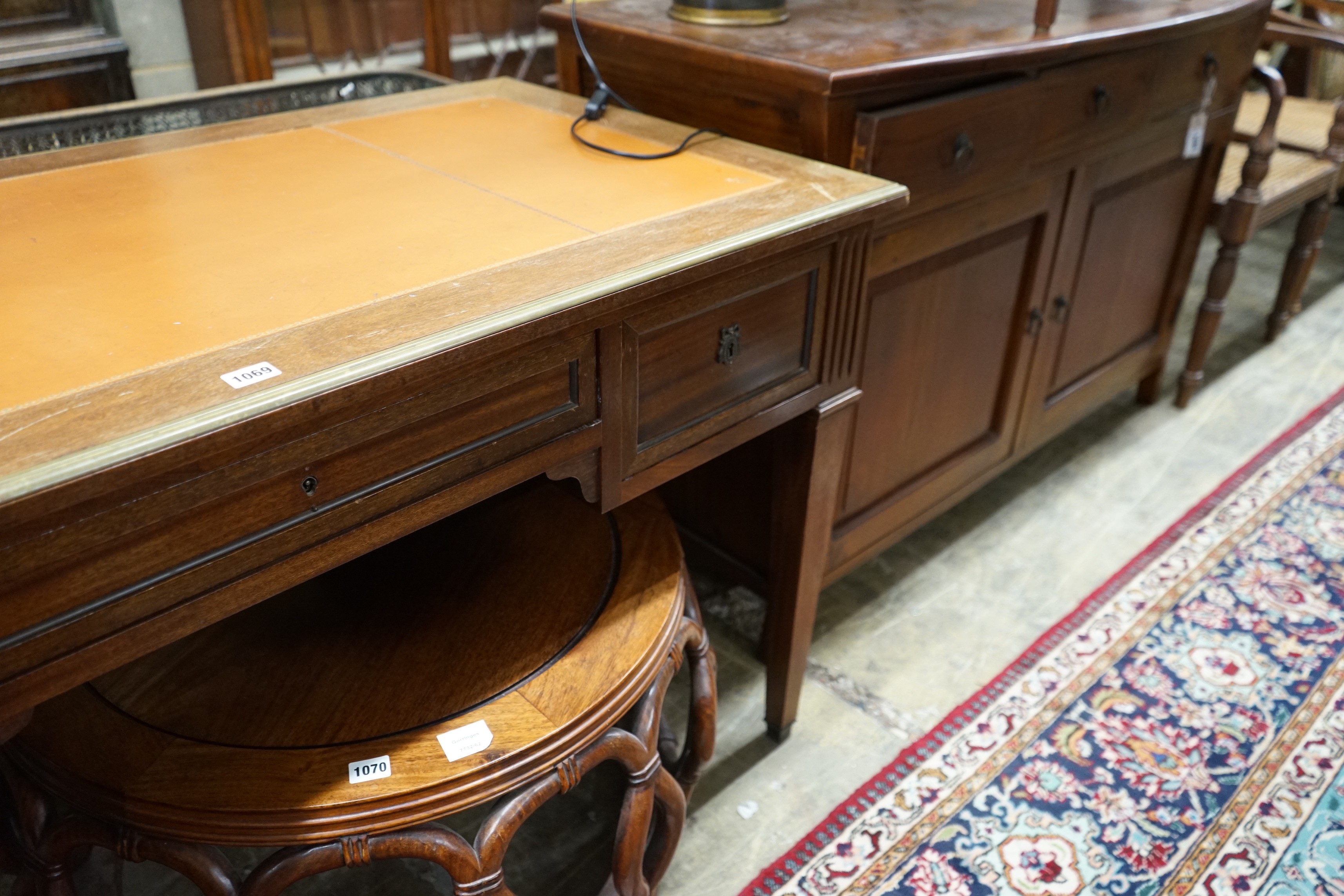 An Empire style brass mounted mahogany kneehole desk, width 130cm, depth 66cm, height 76cm - Image 4 of 4