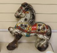A painted toy metal model of a horse, 53cms high