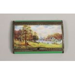 A late 1920's silver and enamel cigarette case, the cover decorated with riverside scene, P.H.