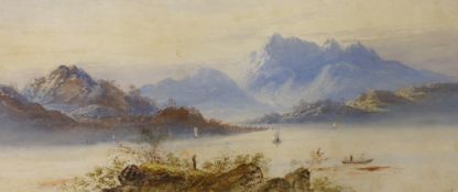 William Earp (1831-1914), watercolour, Loch scene, signed, 22 x 51cm