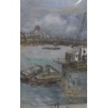 Modern British, oil on board, Southbank looking towards St Paul’s Cathedral with Blackfriars