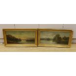 English School, early 20th century, two oil on boards, lake scenes, 29 x 62cm