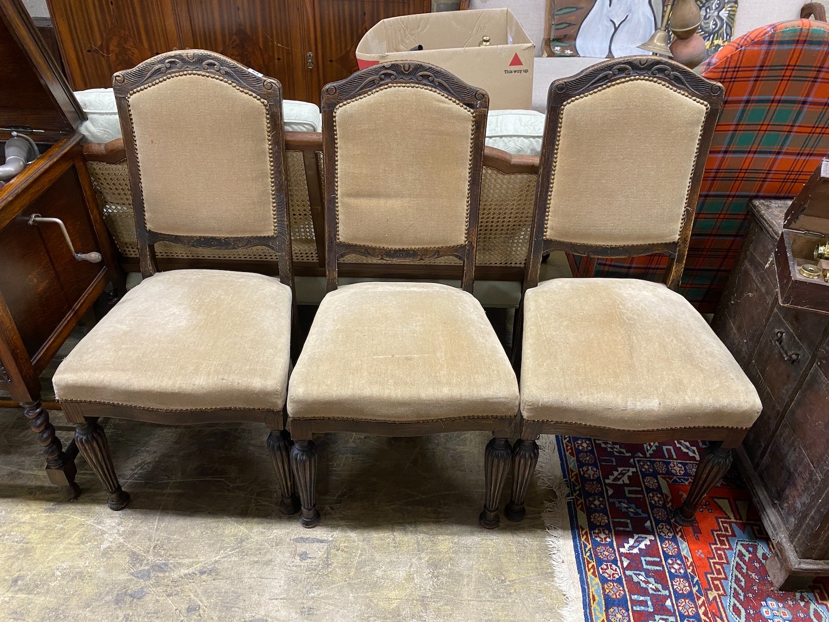 Three continental oak dining chairs