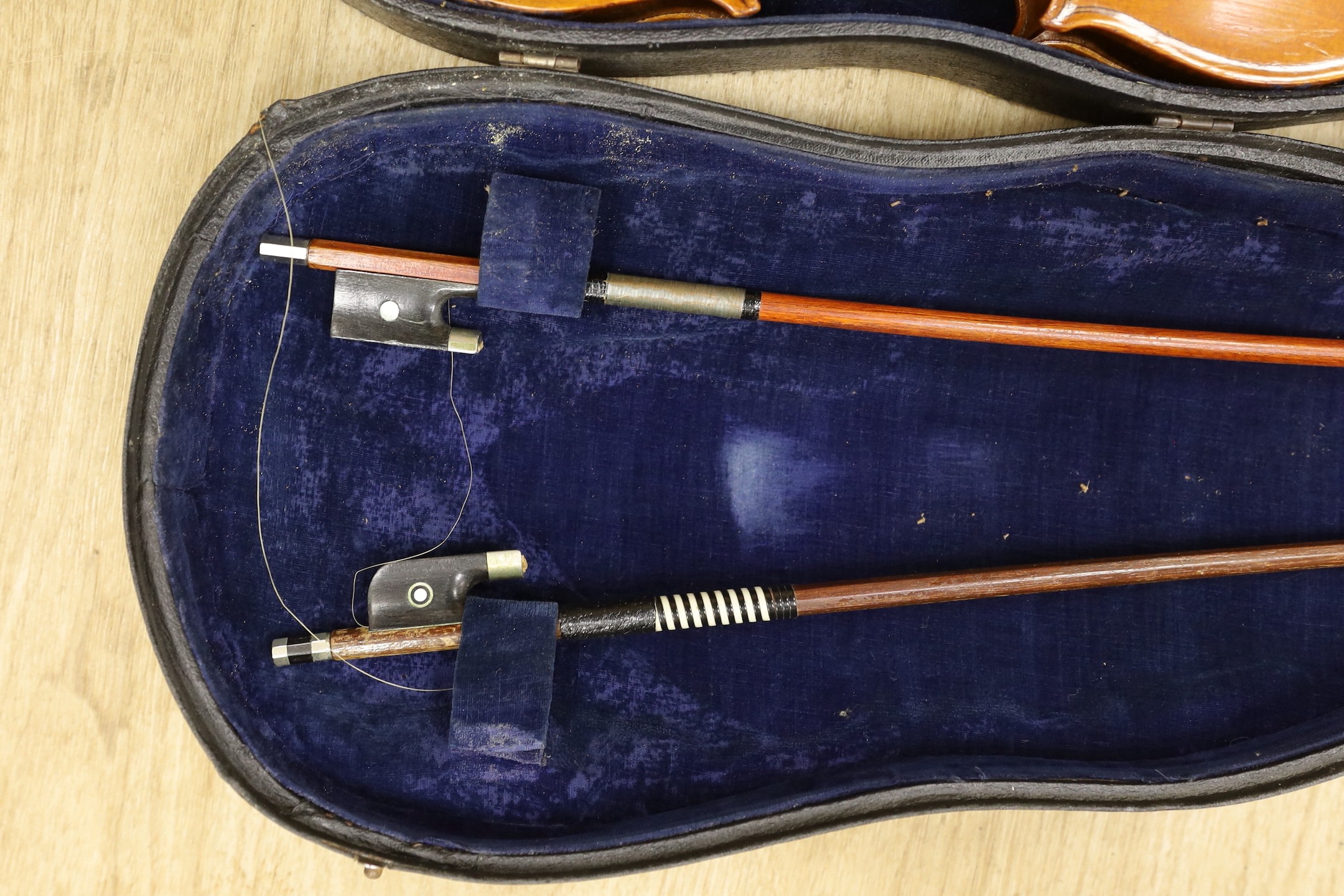 A violin, labelled Luigi Salsedo, with two bows, in case - Image 13 of 14