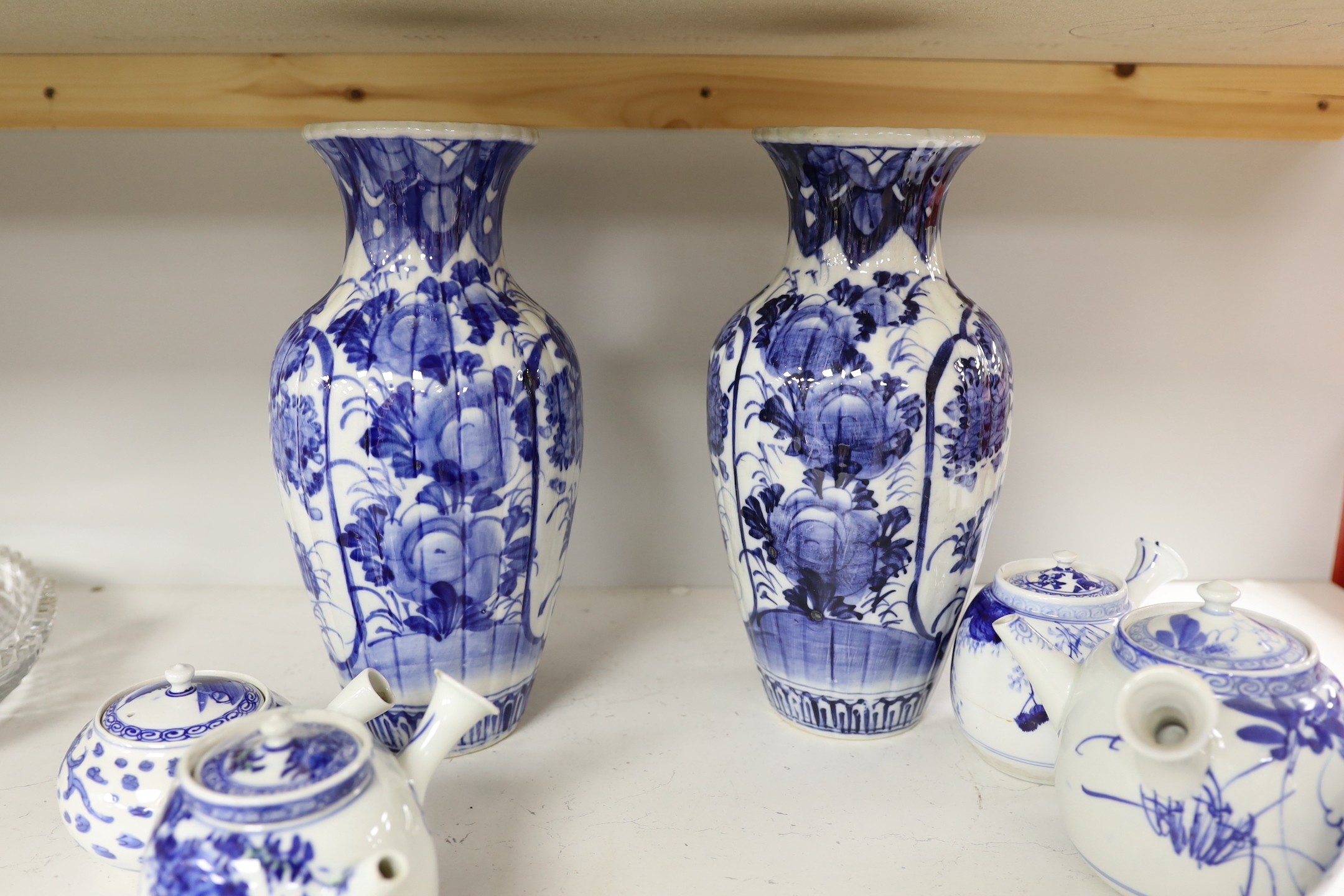 A pair of Japanese blue and white vases and various Japanese blue and white porcelain teapots and - Image 6 of 6