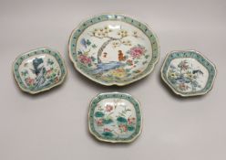 A set of Chinese famille rose bird or insect and flowers dishes, Tongzhi mark and period (1862-