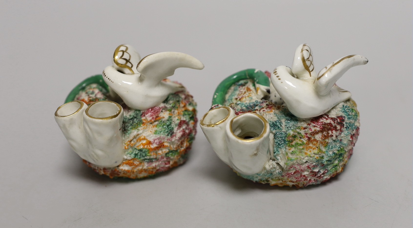 Two similar Staffordshire porcelain 'bird's nest' quill holders, c.1830-50 - Image 3 of 5