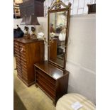 A Regency style parcel gilt console cabinet and pier mirror, width 83cm, depth 41cm, height 212cm