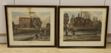 After James Pollard, late 19th century, coloured print, ‘Bottom Fishing’ and ‘Fly Fishing’, 38 x