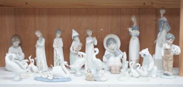 Lladro figurines, models of ducks and six Nao figurines and ducks and an unmarked model of ducks