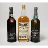 Two bottles of Taylor's Late Vintage Port 1971 and 1985 and a bottle of Teacher's whisky