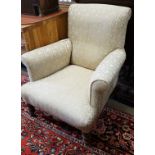 A Victorian upholstered wing armchair, width 76cm, depth 80cm, height 84cm