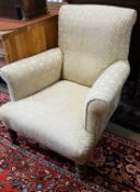 A Victorian upholstered wing armchair, width 76cm, depth 80cm, height 84cm