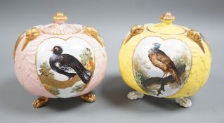 A pair of English porcelain Aesthetic period jars and covers, late 19th century, 14cm total