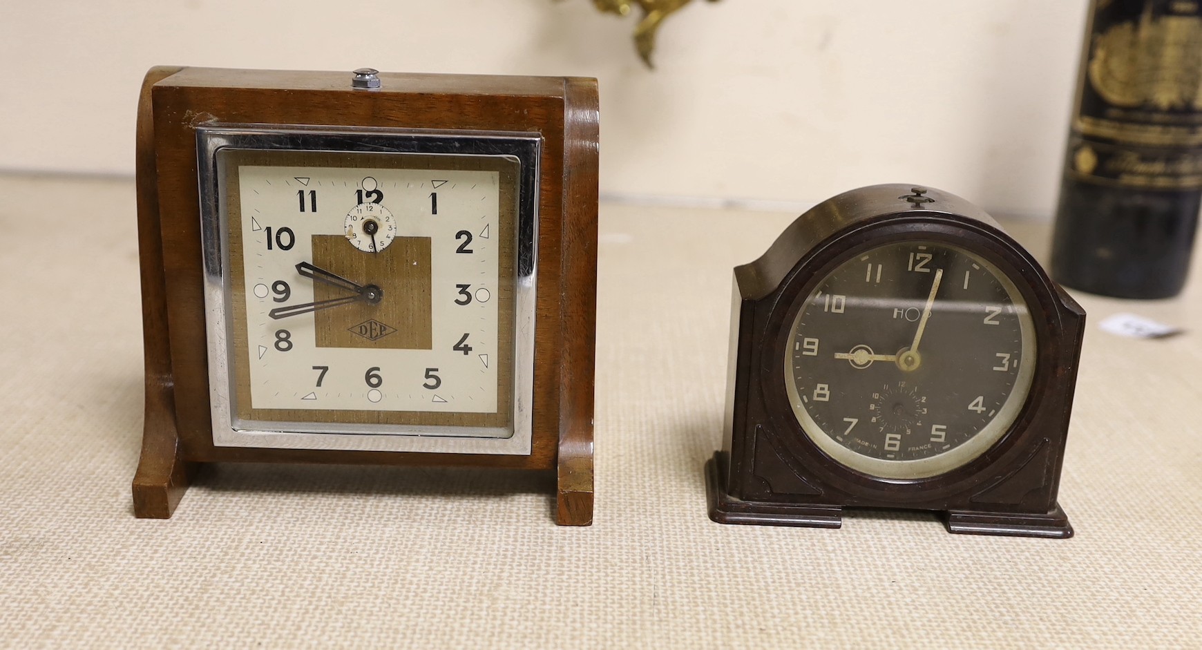 Two Bakelite Art Deco clocks and a DEP clock, largest 24cms high - Image 2 of 2