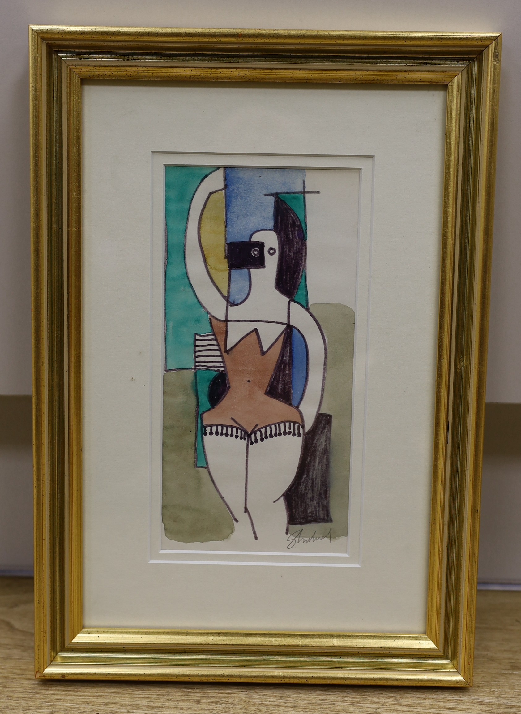 Sidney Horne Shepherd (1909-1993), ink and watercolour, abstract Woman in a bathing suit, signed, 22 - Image 2 of 3