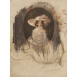 Late 19th century English School, oil on canvas, Sketch of a girl in a mirror, 39 x 29cm