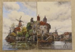 Jan Van Couver (1836-1909), oil on board, topographical view of Dutch canal town, signed, 53 x 38cm,