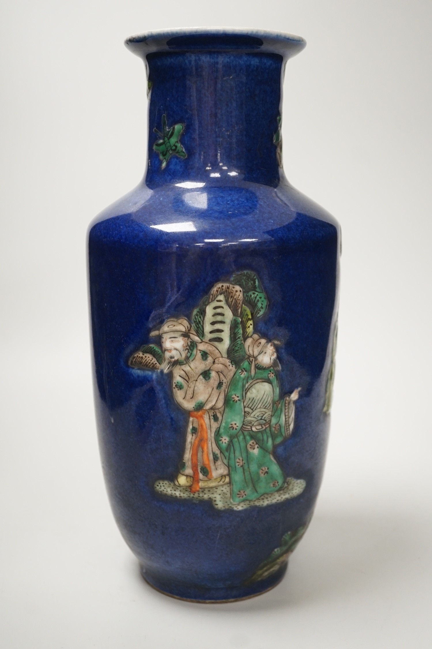 A Chinese powder blue glaze famille verte vase, 31cm - Image 3 of 5