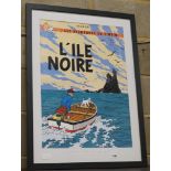 A reproduction Tin Tin poster, 'L'ile Noir', width 64cm, height 89cm including frame