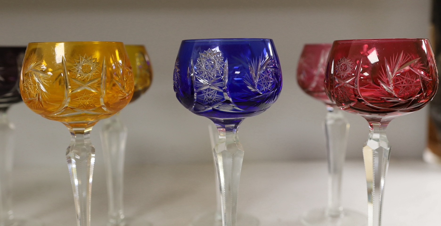 A set of eleven cut and coloured hock glasses - Image 4 of 4