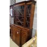 A small Edwardian satinwood banded mahogany breakfront bookcase, length 120cm, depth 55cm, height