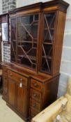 A small Edwardian satinwood banded mahogany breakfront bookcase, length 120cm, depth 55cm, height